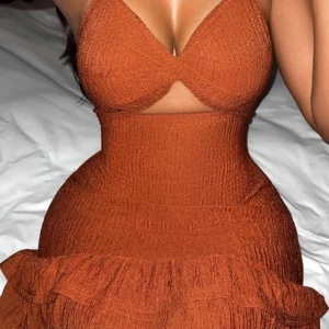 BWQ Women Cut Out High Waist Sleevelesss Strap Ruffles Smock Dress 2025 Summer Female Street Night Club Party Dresses - Image 1
