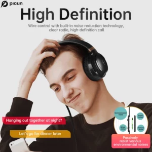 Picun C60 Wired On-Ear Headphones with Mic & Volume Control Noise Isolating Computer Wired Over Ear Aux Jack 3.5mm - Image 6