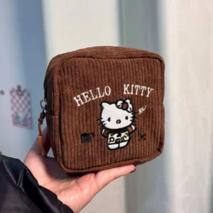 Ladies' Corduroy Fabric HelloKitty Embroidered Makeup Bag Portable Handheld Toiletry Bag - Image 4
