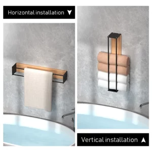 Towel storage rack, wooden board wall mountedmetal bathroom towel rack, bathroom towel rack - Image 3