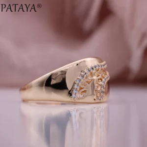 PATAYA New Micro-wax Inlay Natural Zircon Hollow Rings 585 Rose Gold Color Fashion Women Jewelry Unique Creative Wedding Rings - Image 2