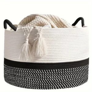 King-size Woven Storage Basket Living Room Cotton Rope Blanket Basket Household Wicker Laundry Basket Storage Organizer - Image 4