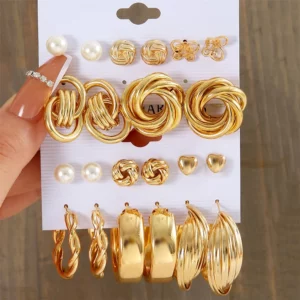 11 Pairs A Set Fashion Zinc Alloy Faux Pearl Rotation Geometry Decorative Earrings Womens Daily Decoration - Image 1