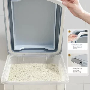 50-Pound Rice Bucket Insect and Moisture Proof Sealed Container Household Flour Food Organizer Large Capacity Grain - Image 3