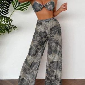 2025 Print Three Piece Bikini With Long Pants Swimsuit Women Swimwear Female Bather Bathing Swimming Swim Suit Beachwear - Image 3