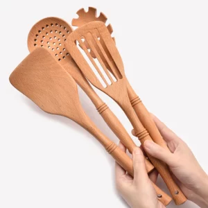 7pcs Wood Kitchen Utensils Set with Bamboo Joint Design Nature Wooden Spaghetti Spoons Wok Spatula for Cooking Accessories - Image 3