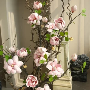 Pu Magnolia Artificial Flower Branch Wedding Floral Arrangement Accessories Home Room Table Decoration Garden Layout Photo Prop - Image 5