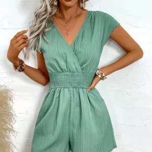 2025 Summer New Women V Neck Rompers Short Casual Elegant Fashion Black Playsuits Holiday Casual Overalls Female - Image 4