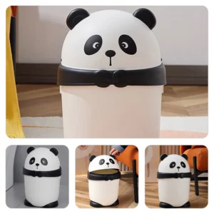 Cute Cartoon Panda Trash Can With Lid Kitchen Bedroom Office Waste Bins Reusable Garbage Bin Plastic BathroomTrashCan - Image 3