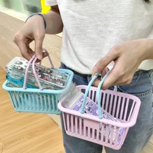 5pc Macaron Color Mini Storage Baskets with Handle Fruit Cosmetics Stationery Organizer Desktop Bathroom Organization Basket Set - Image 5