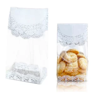 50Pcs White Lace Cookie Biscuit Bag Clear Candy Snack Wrap Bag Wedding Birthday Party Supplies Christmas Gift Baking Packaging - Image 4