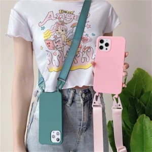 Crossbody Necklace Strap Lanyard Matte Silicone Case For iPhone 16 15 14 Pro Max 11 12 13 XR X XS 6 7 8 Plus SE Shockproof Cover - Image 2