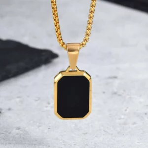Casual Black Enamel Necklaces for Men,Waterproof Stainless Steel Square Pendant Necklace,Simple Fashion Male Collar Jewelry Gift - Image 4