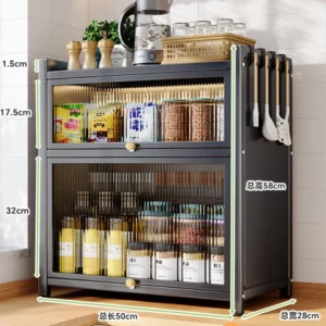 Large Capacity Spice Storage Rack Dust-Proof Visible Cabinet Raised Shelf for Sauce Organizer Oil-Resistant Kitchen Organizer - Image 3
