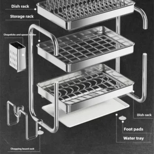 2/3 Layers Stainless Steel Dish Storage Durable Plate Bowl Draining Shelf Deepen Kitchen Organizer Multifunctional Dish Holder - Image 5