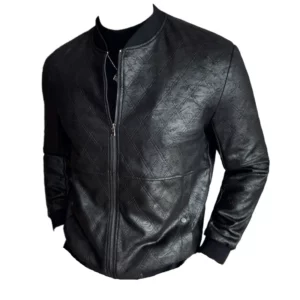 Faux Leather Plaid Jackets For Men Autumn Winter Stand Collar Long Sleeve Men's Casual Bomber Jacket PU Leather Slim Fit Coats - Image 5
