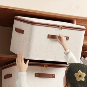 Linen Zipper Storage Boxes, Non-Woven Fabric Clothing Organizer Bins for Home Bedroom Closet Organization,Include Good Helpers - Image 1
