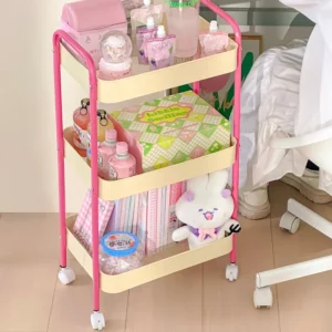 3 Layer Home Contrast Color Trolley Storage Shelf Multi layer Movable Trolley Cosmetics Snack Storage Rack Bathroom - Image 4