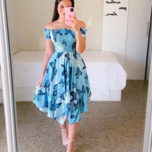 Dresses Summer Ladies Sexy Off Shoulder Flower Print Dress Elegant Short Sleeve Elastic Irregular Casual Dress Vestido De Mujer - Image 6