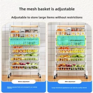 4-Tier Rolling Fruit and Vegetable Storage Basket Mobile Kitchen Organizer Black Island Cart with Handle Space-Saving - Image 7
