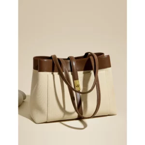 Women Textured Handbags Large Capacity Leather Tote Bag Female Autumn Winter Versatile Shoulder Packs Lady Contrast Handle Bag - Image 4
