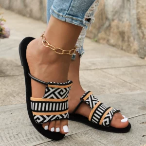 Women Flats Slippers 2024 Leather Cross Strap Rome Style Low Heels Sandals Summer Ladies Slippers Slides Women Zapatos De Mujer - Image 2