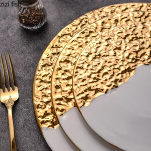 Half Stone Patterned Flat Plate Electroplated Ceramic Tableware Steak Plate Breakfast Plate Sushi Plates Dessert Snack Plates - Image 4