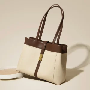 Women Textured Handbags Large Capacity Leather Tote Bag Female Autumn Winter Versatile Shoulder Packs Lady Contrast Handle Bag - Image 3