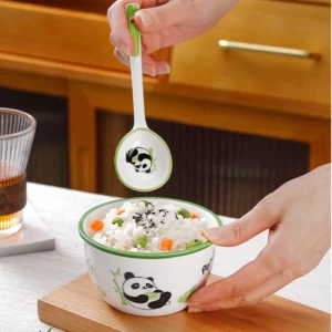Cute Panda bowl ceramic underglaze rice 2 bowls 2 spoon bowl set new cute rice home children bowl dinnerware set - Image 3