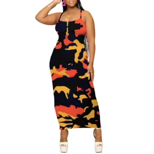 Spaghetti Strap Midi Dress Green Floral Print Bodycon Summer Casual Beachwear - Image 4