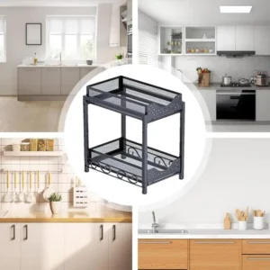 Cabinet Slide Out Shelves Pull Out Multi-Purpose Cabinet Organizer 2 Tier Heavy Duty Stackable Kitchen Shelves Organizer Drawer - Image 5