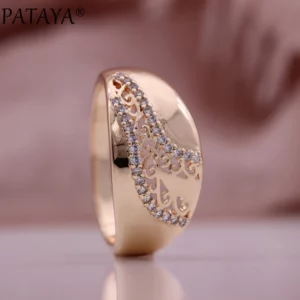 PATAYA New Micro-wax Inlay Natural Zircon Hollow Rings 585 Rose Gold Color Fashion Women Jewelry Unique Creative Wedding Rings - Image 1