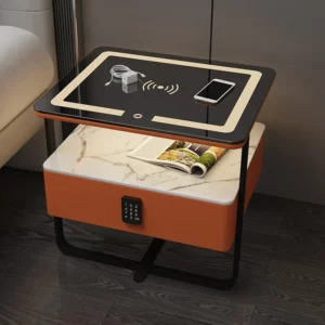 Smart Wooden Bedside Table Modern Style Bedroom Nightstands with Wireless Charging Bluetooth Speaker Home Storage Side Cabinet - Image 4