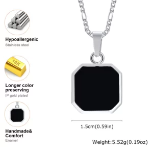 Casual Black Enamel Necklaces for Men,Waterproof Stainless Steel Square Pendant Necklace,Simple Fashion Male Collar Jewelry Gift - Image 2