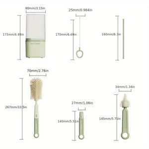 Baby Silicone Bottle Brush Portable Straight Handle Cleaning Tool Set 360° Rotating Drying Rack Combination Bottle Washing Brush - Image 6