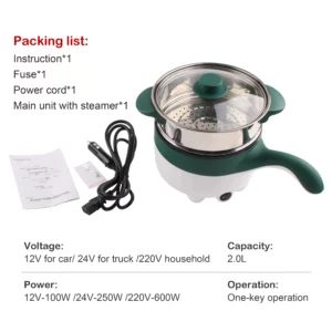 2L Multicooker for Car Truck 12V 24V Non-stick Electric Rice Cooker Food Steamer Stir-fry pan Car-mounted Hot pot Noodles Boiler - Image 6