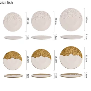 Half Stone Patterned Flat Plate Electroplated Ceramic Tableware Steak Plate Breakfast Plate Sushi Plates Dessert Snack Plates - Image 5