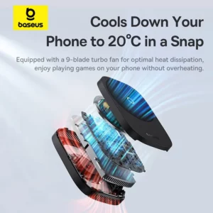 Baseus Magnetic Phone Cooler with Wireless Charging for iPhone 16 15 14 Pro Max Phone Stand Holder Gaming Radiator Cooling Fan - Image 2