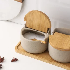 Ceramic Seasoning Jars with Wooden Lid Salt Shakers Kitchen Supplies White Spice Organizer Canister Spoon Set White Sugar Box - Image 4