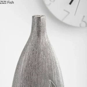 Brushed Silver Plated Ceramic Vase Desk Decoration Artificial Flower Decorative Flowers Arrangement Vases Room Aesthetic Decor - Image 5