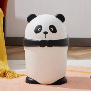 Cute Cartoon Panda Trash Can With Lid Kitchen Bedroom Office Waste Bins Reusable Garbage Bin Plastic BathroomTrashCan - Image 2