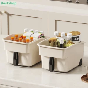 Kitchen High Cabinet Storage Box With Handle Snacks And Sundries Organize Storage Deep Cabinet High Storage Basket - Image 3