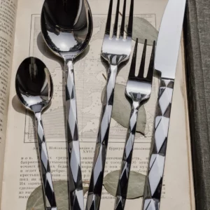 Stainless Steel Vintage Diamond Diamond Check Tableware Main Dish Spoon Spaghetti Fork Fruit Fork Spoon Western Tableware Set - Image 4
