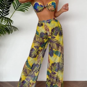 2025 Print Three Piece Bikini With Long Pants Swimsuit Women Swimwear Female Bather Bathing Swimming Swim Suit Beachwear - Image 4