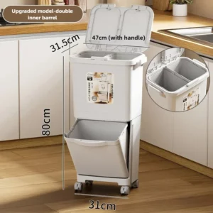 Kitchen Trash Bin with Cover 2-Layer Dry Wet Classification Press-Type Large-Capacity Waste Bin Home Supplies Garbage - Image 6