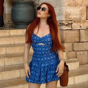 TRAFZA Summer New Fashion Woman Dresses Blue Sleeveless Backless Hollow Out Embroidery Zipper Female Beach Style Mini Dress - Image 3
