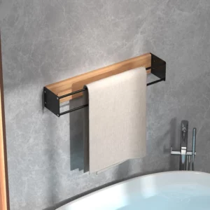Towel storage rack, wooden board wall mountedmetal bathroom towel rack, bathroom towel rack - Image 2
