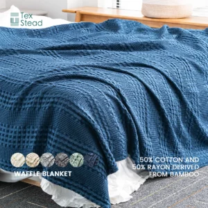 1 Pc Bamboo and Cotton Waffle Blanket - Lightweight Breathable Blanket for Hot Sleepers, Bed, Couch and Sofa - Image 1