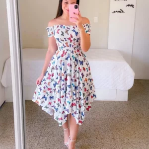 Dresses Summer Ladies Sexy Off Shoulder Flower Print Dress Elegant Short Sleeve Elastic Irregular Casual Dress Vestido De Mujer - Image 3