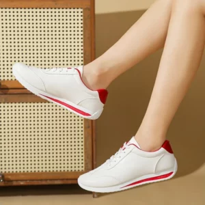 White Leather Sneakers Women's Sport Vulcanized Shoes 2025 Spring/autumn Round Head Sneakers Casual Comfortable Shoes for Women - Image 4